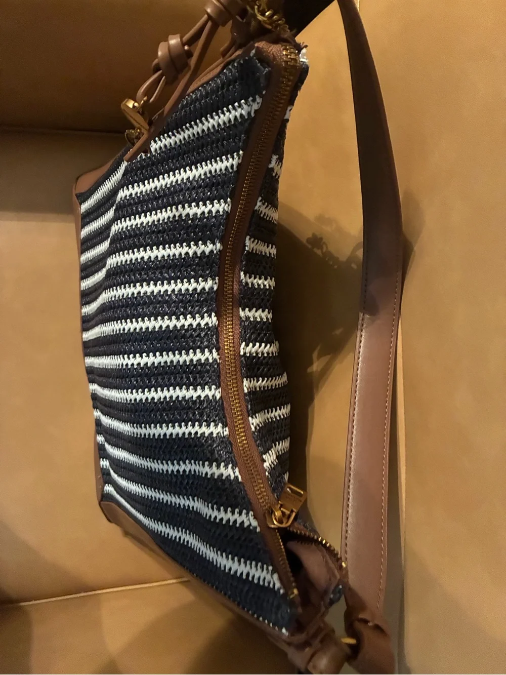 Steve Madden Navy, White & Brown Striped Shoulder Bag